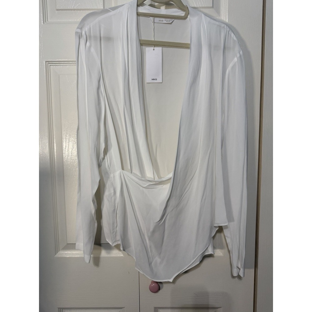 Mango MNG Women's White Long Sleeve Shear Cross Over Front Size 12